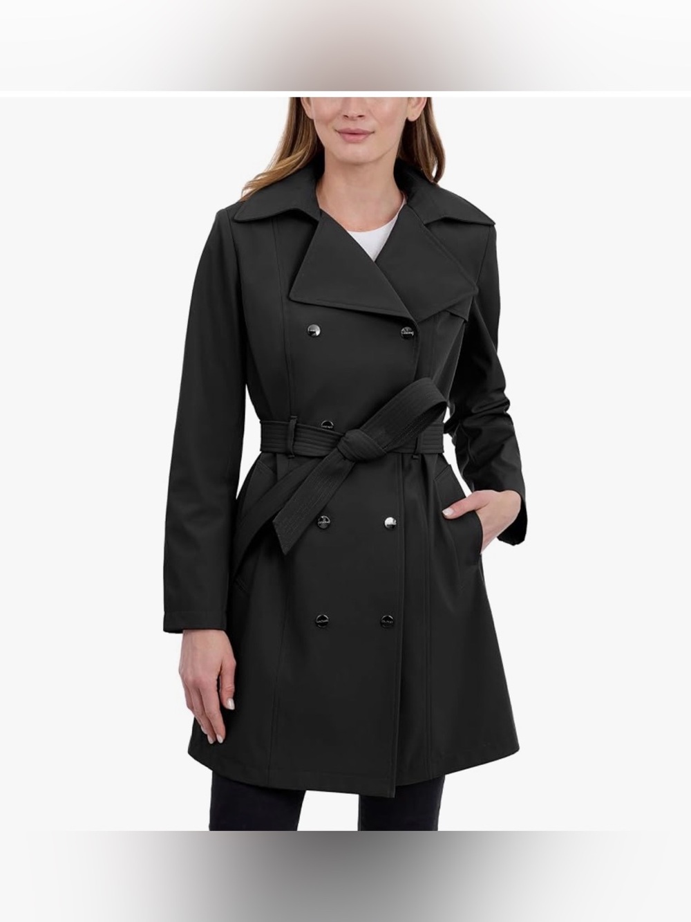 Calvin Klein Women's Trench Coat, Double Breasted With Detachable Hood and Belts